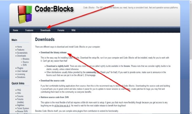 1. Cách tải Code::Blocks trực tiếp từ trang chủ 1. Cách tải Code::Blocks trực tiếp từ trang chủ